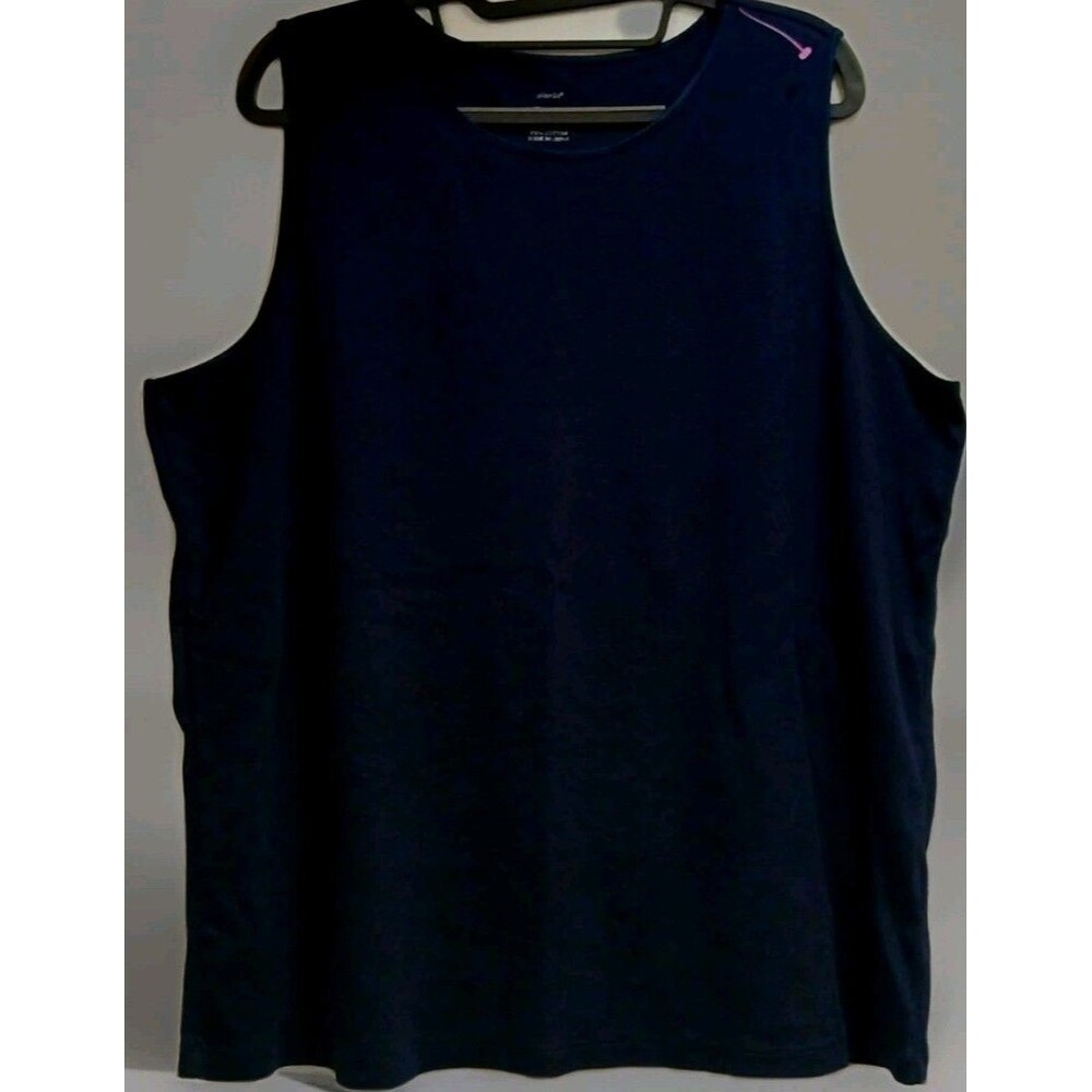 CJ Banks Women’s 2X Navy Blue Wide Strap Tank Top Cotton Satin Trim Stretchy EUC